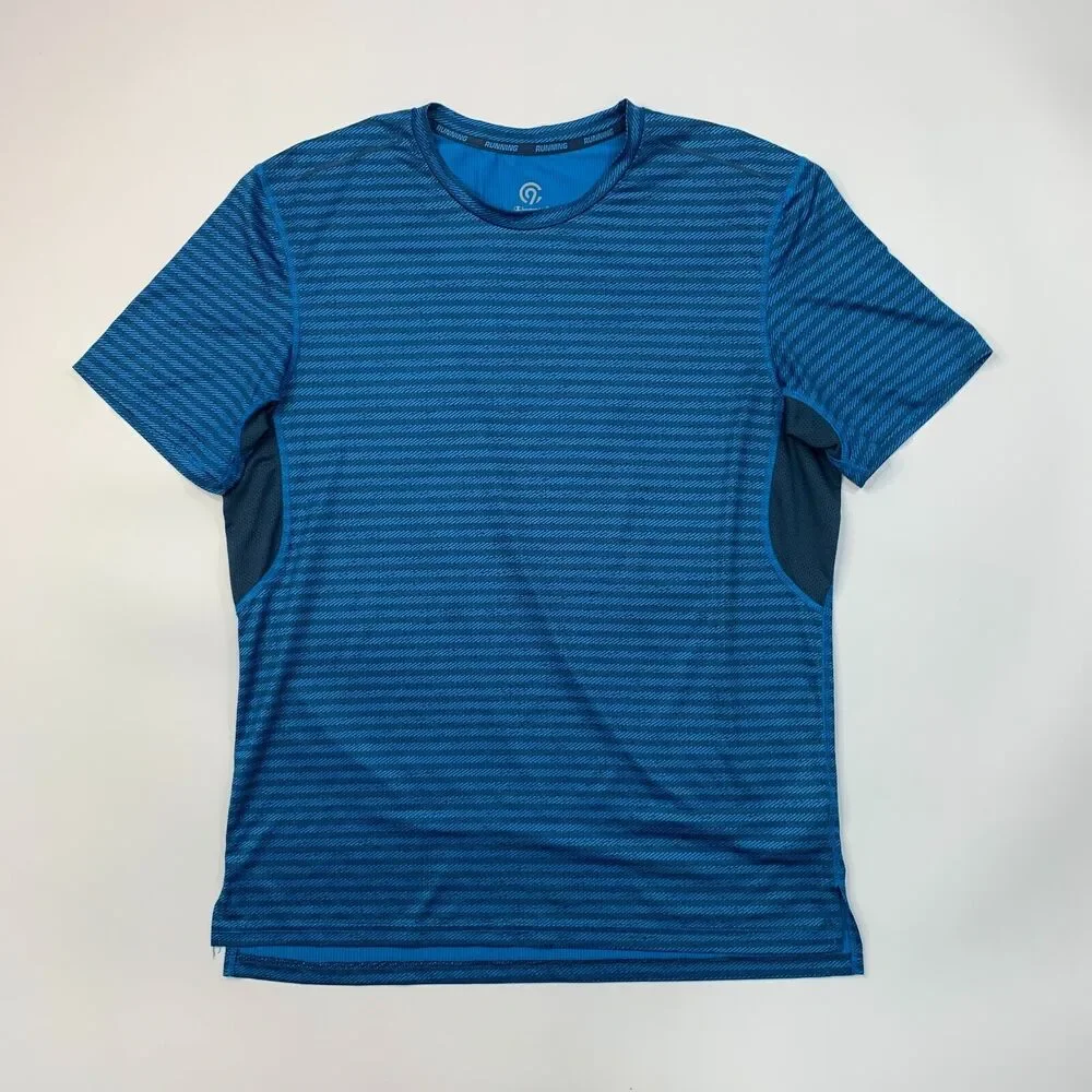 Champion Running T Shirt Mens M Medium Blue Striped Moisture Wick Stretch Tee - Picture 2 of 12